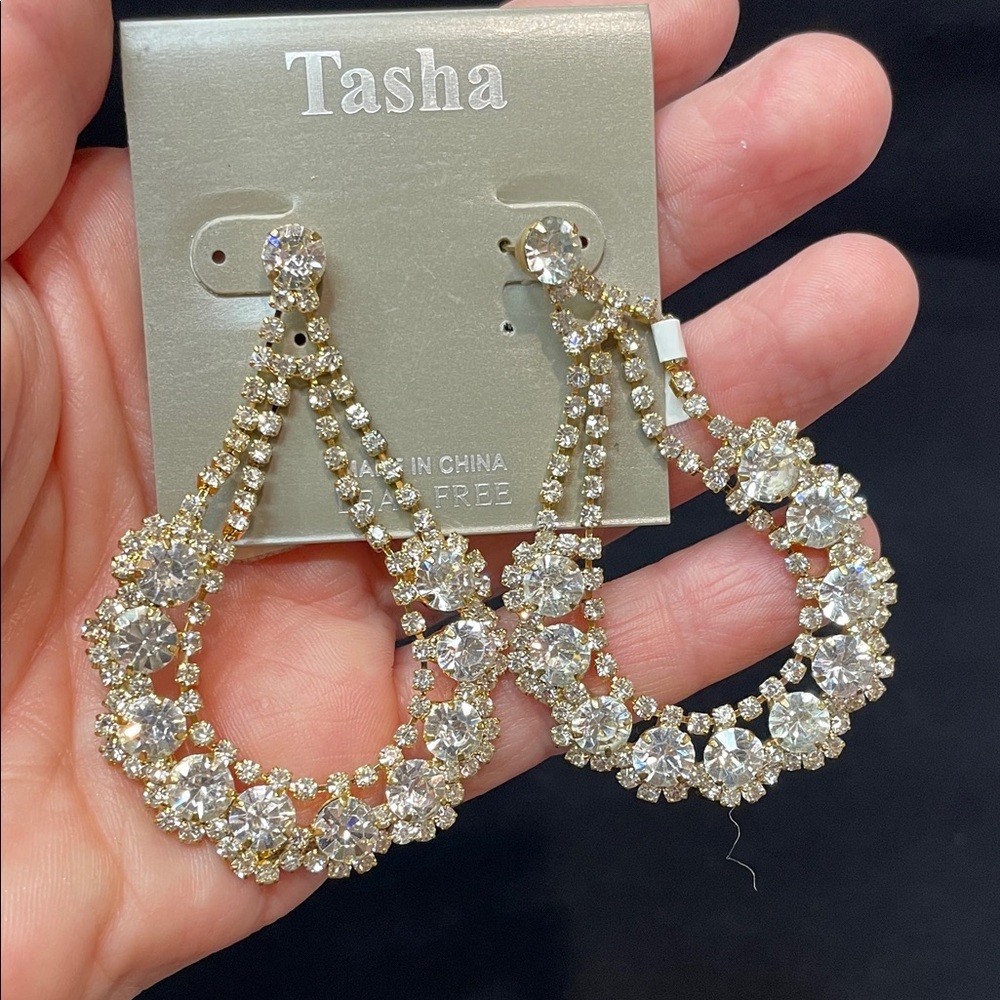 Tasha Gold Crystal Teardrop Earrings